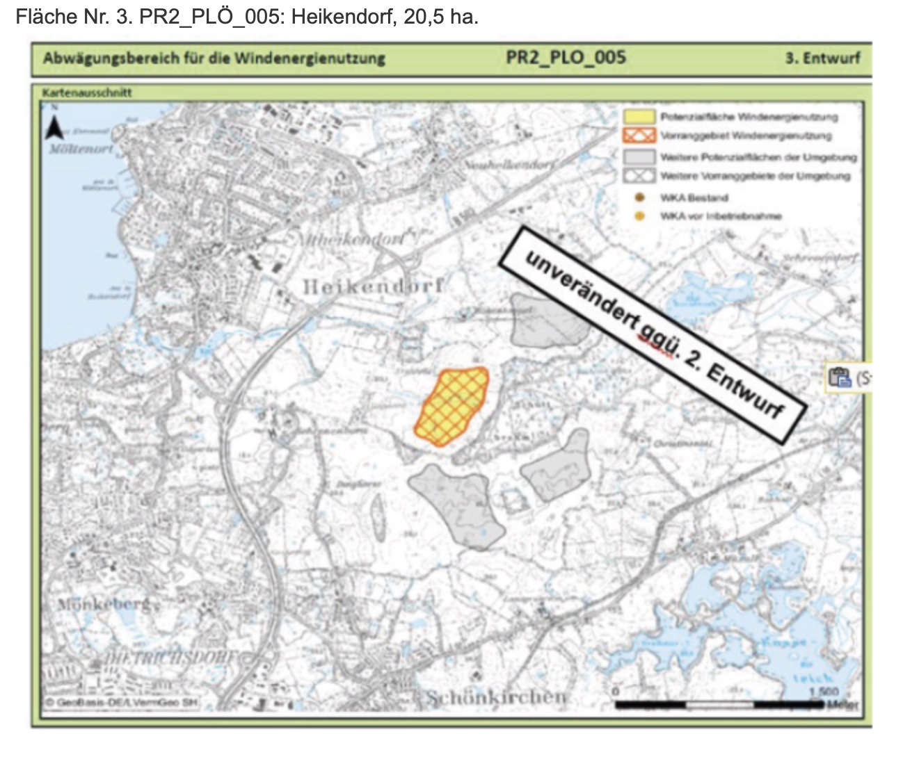 Vorrangfläche Wind, Fläche Nr. 3. PR2_PLÖ_005: Heikendorf, 20,5 ha.