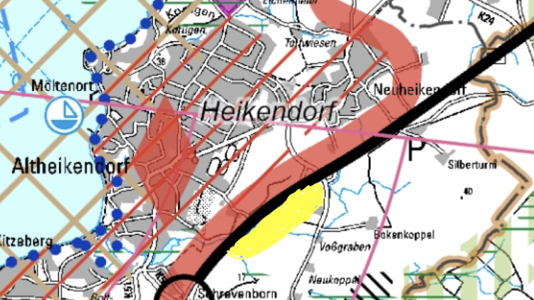 Regionalplan II des Landes SH — gelb markiert die geforderte Fläche